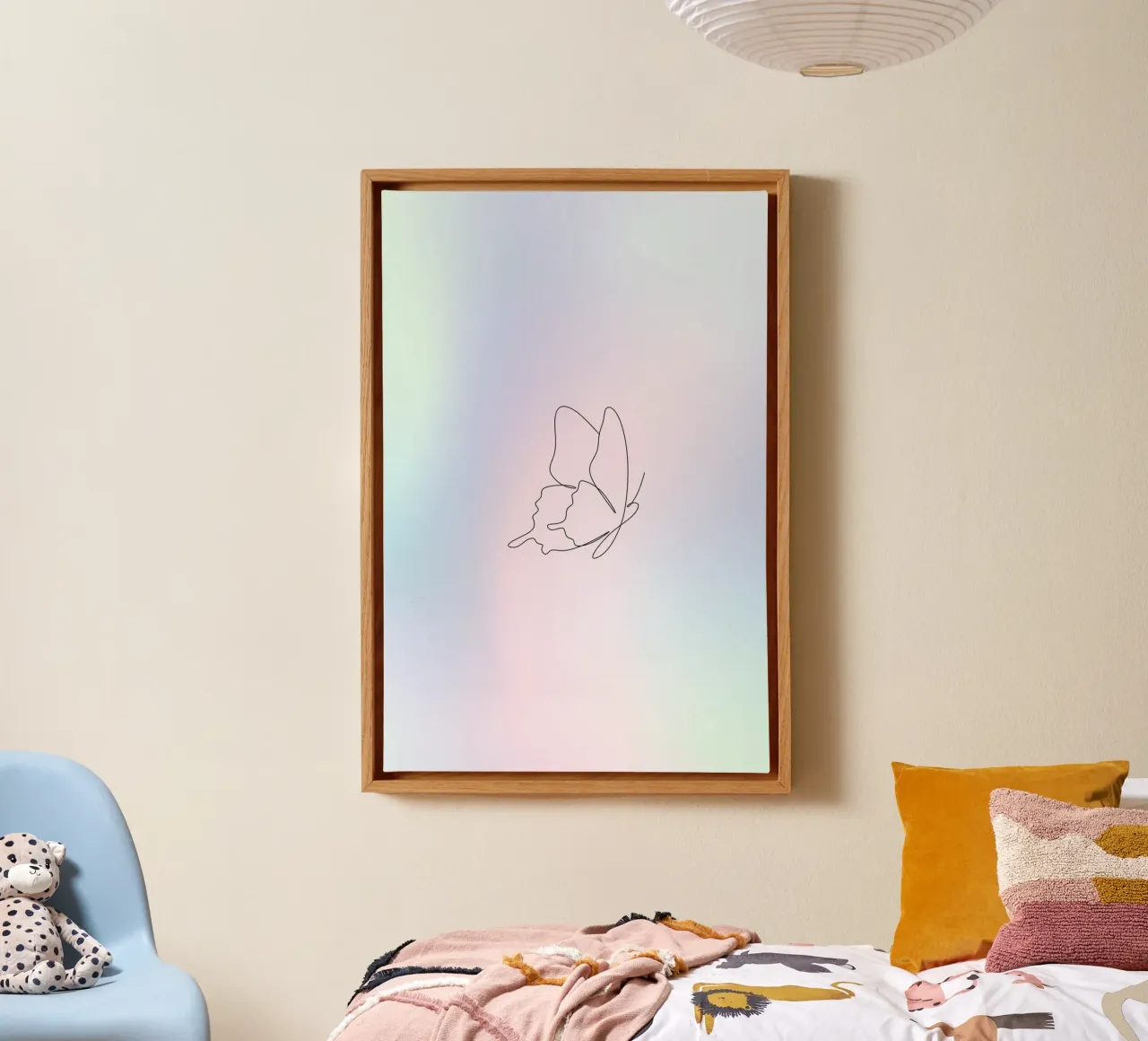 Vlinder Aura print, Blauw kleurverloop, Pastel Aura print canvas van Dreamscape