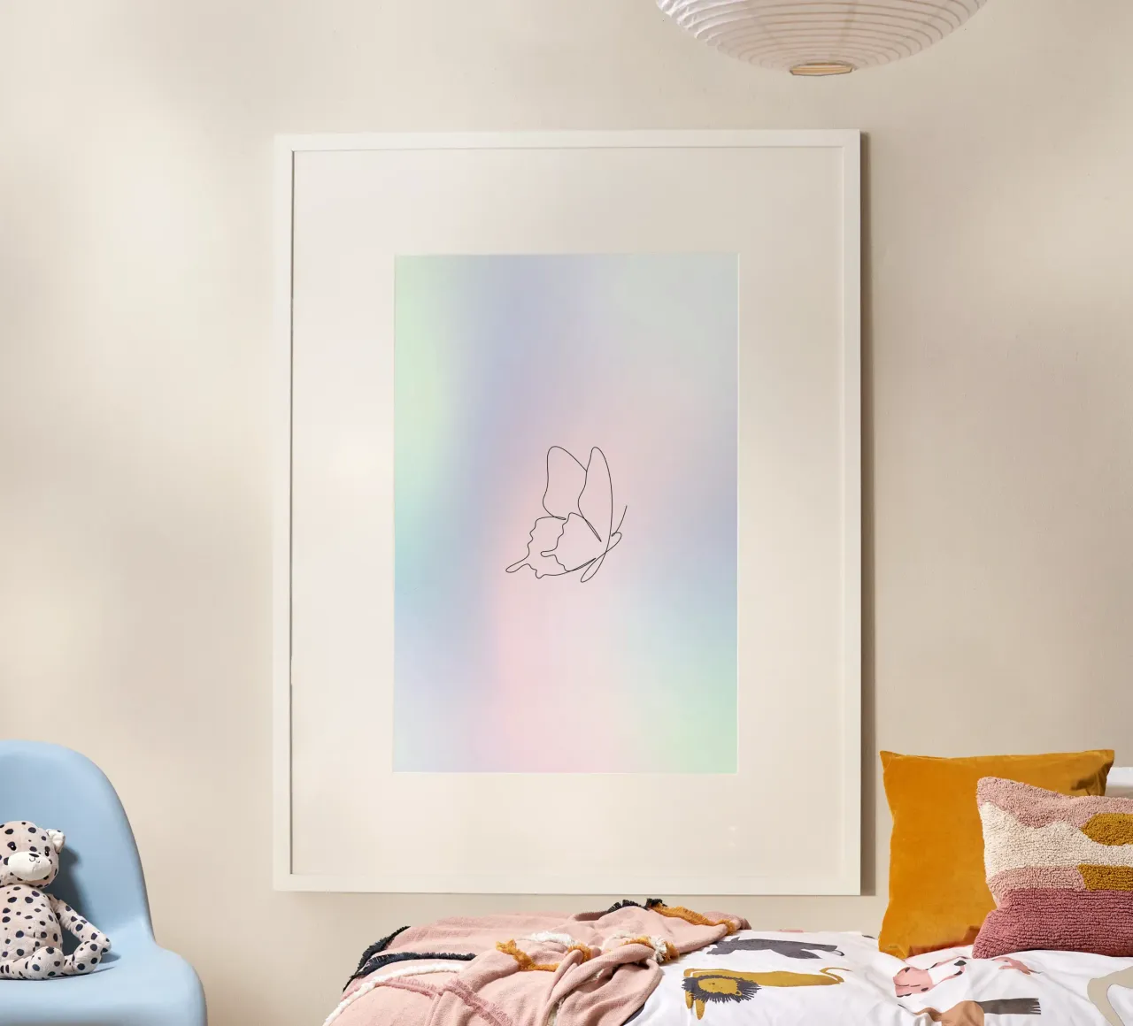 Vlinder Aura print, Blauw kleurverloop, Pastel Aura print hahnemühle van Dreamscape