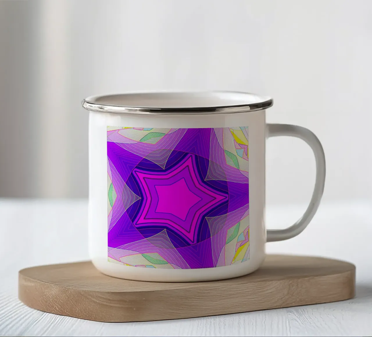 Stella a 5 punte con decorazioni colorate, sfumature di colore viola tazza in smalto da Gürsel Yesil Digital Art