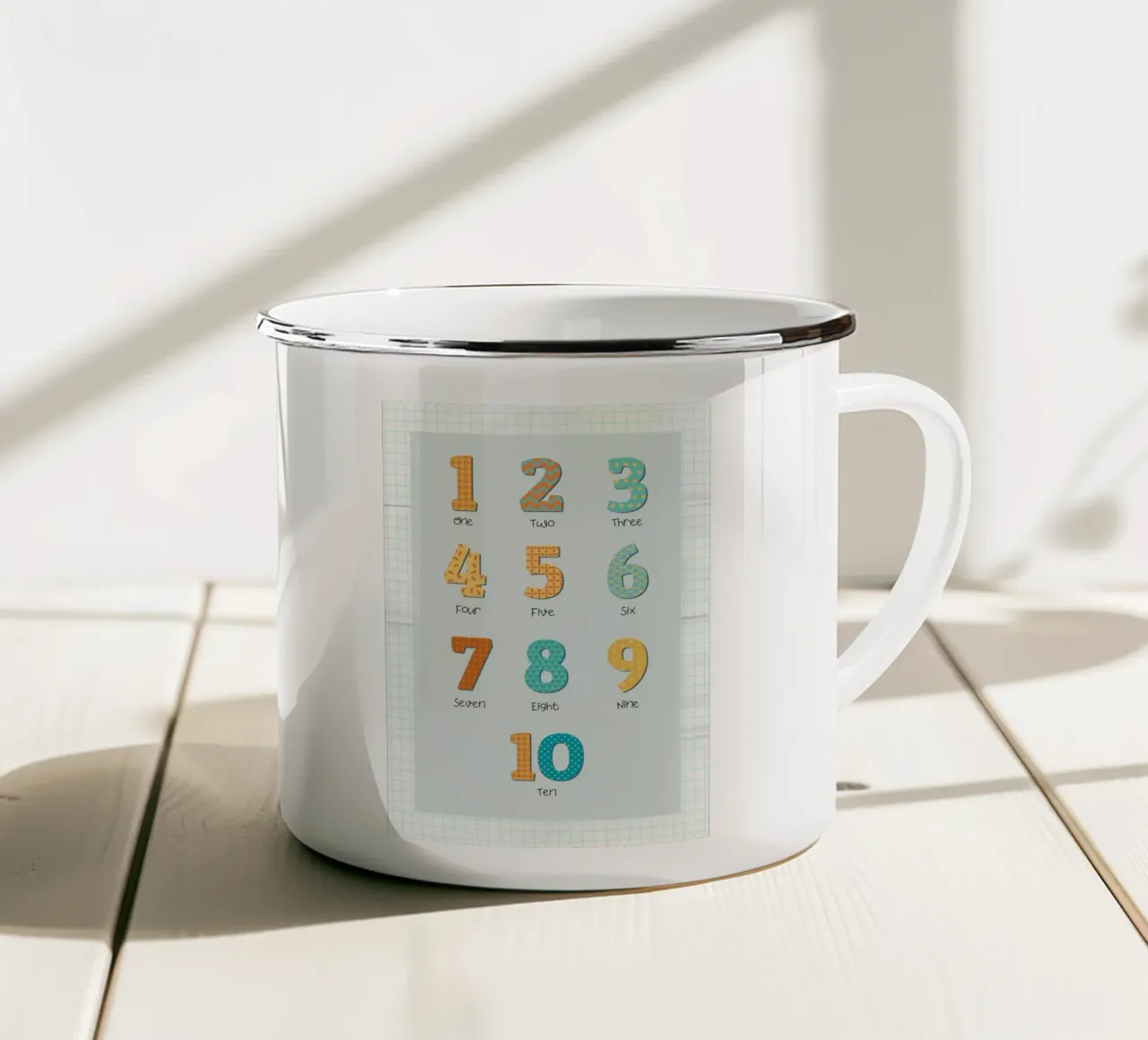 Learn to Count – Playful Numbers Print for Kids Room or Nurs enamel mug by Sprouts & Sparks