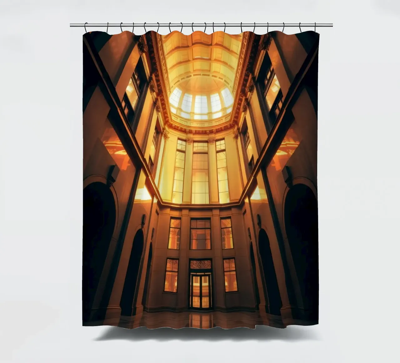 architectonisch interieur met gouden licht dat stroomt douchegordijn van DesignDoodle