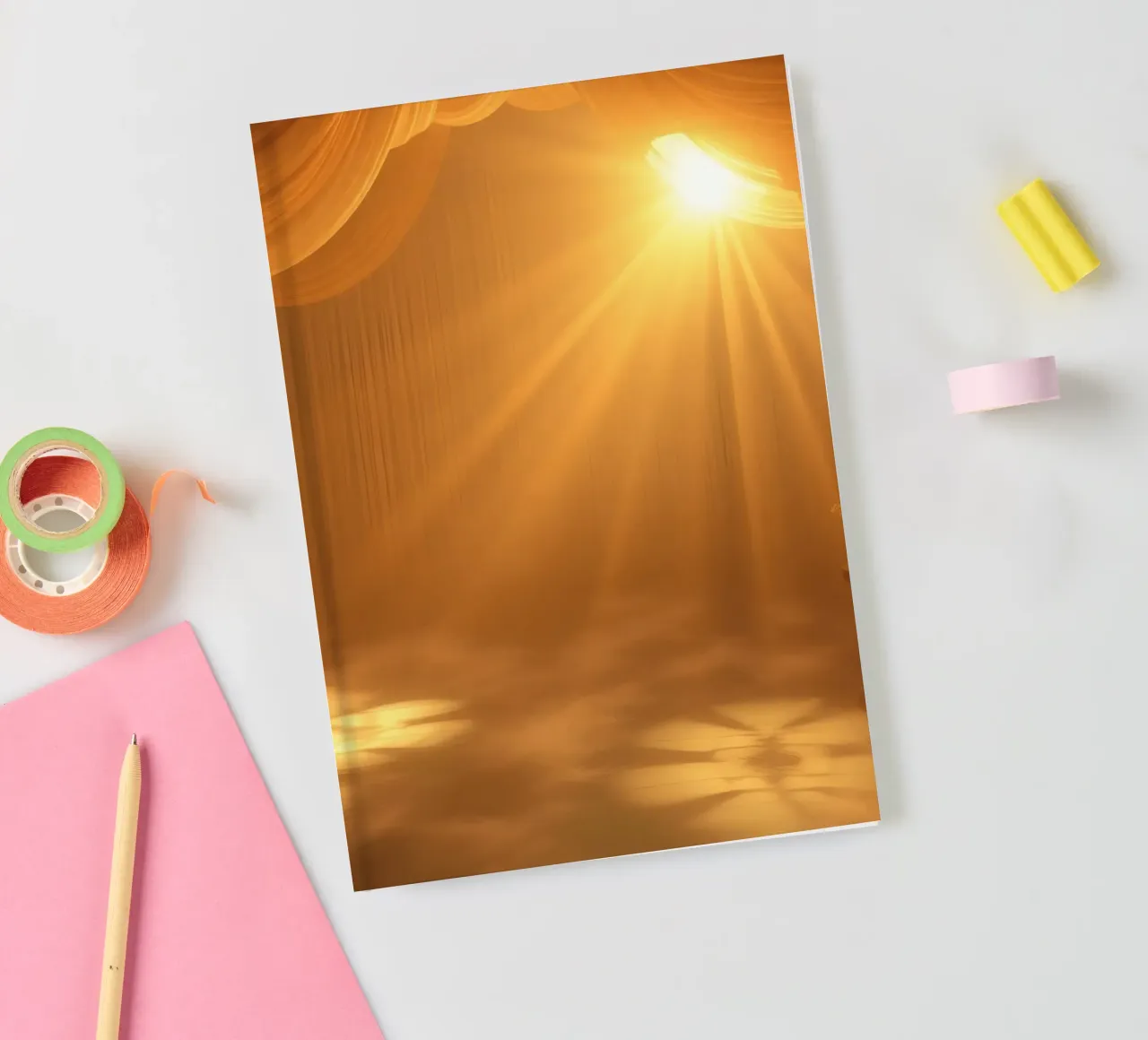 La lumière dorée du soleil filtre à travers des draperies douces carnet de notes de DesignDoodle