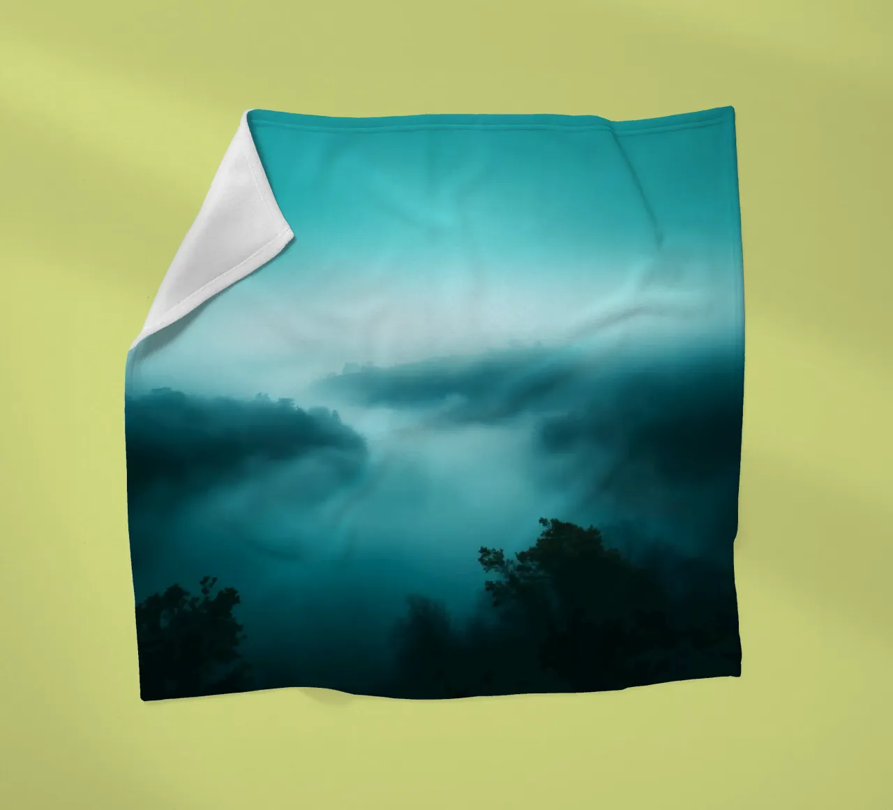 Misty river landscape at dawn with ethereal hues and tranqui fleece blanket by DesignDoodle