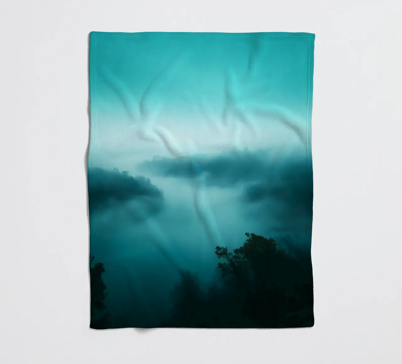 Misty river landscape at dawn with ethereal hues and tranqui fleece blanket by DesignDoodle