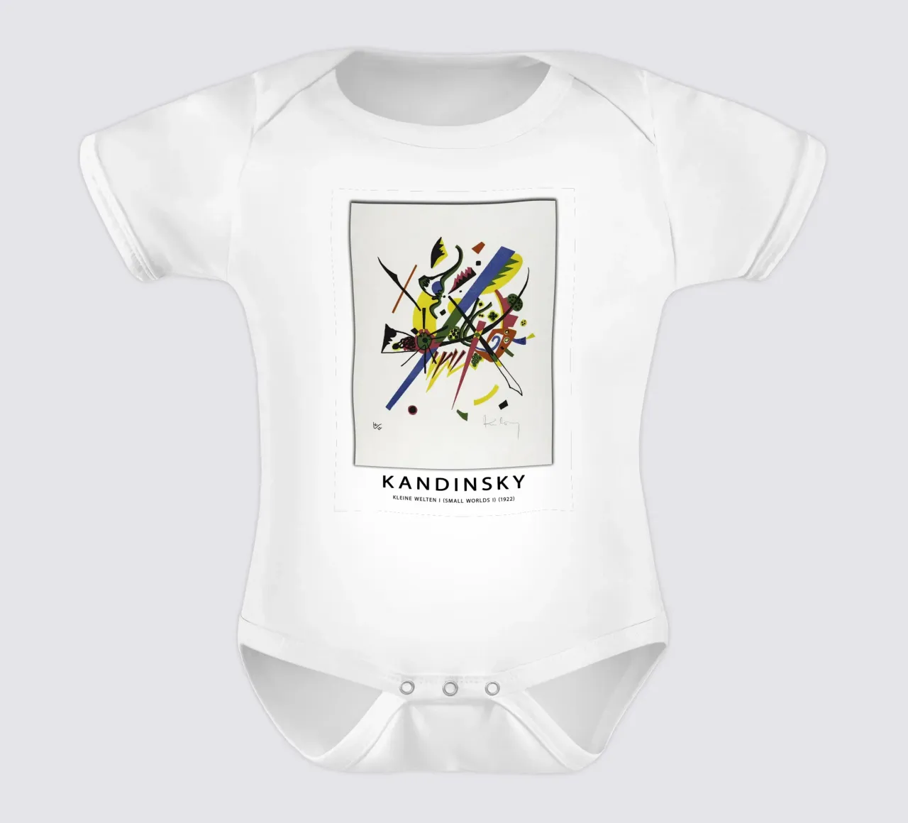 Step into the vibrant, dynamic universe of Wassily Kandinsky short-sleeve baby romper by peuceta_BA