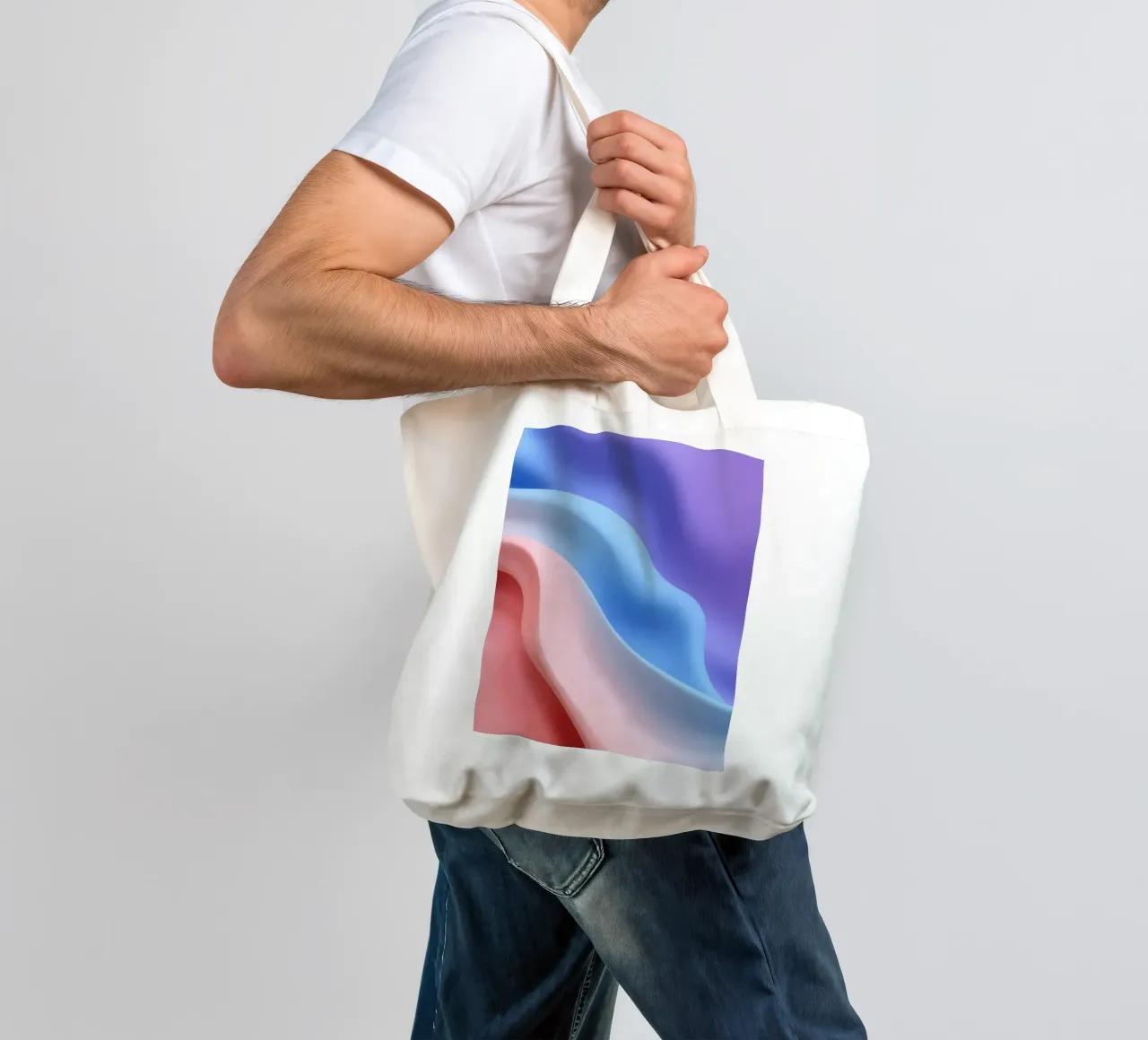 Soft textile waves in pastel colors create a soothing visual tote bag by DesignDoodle