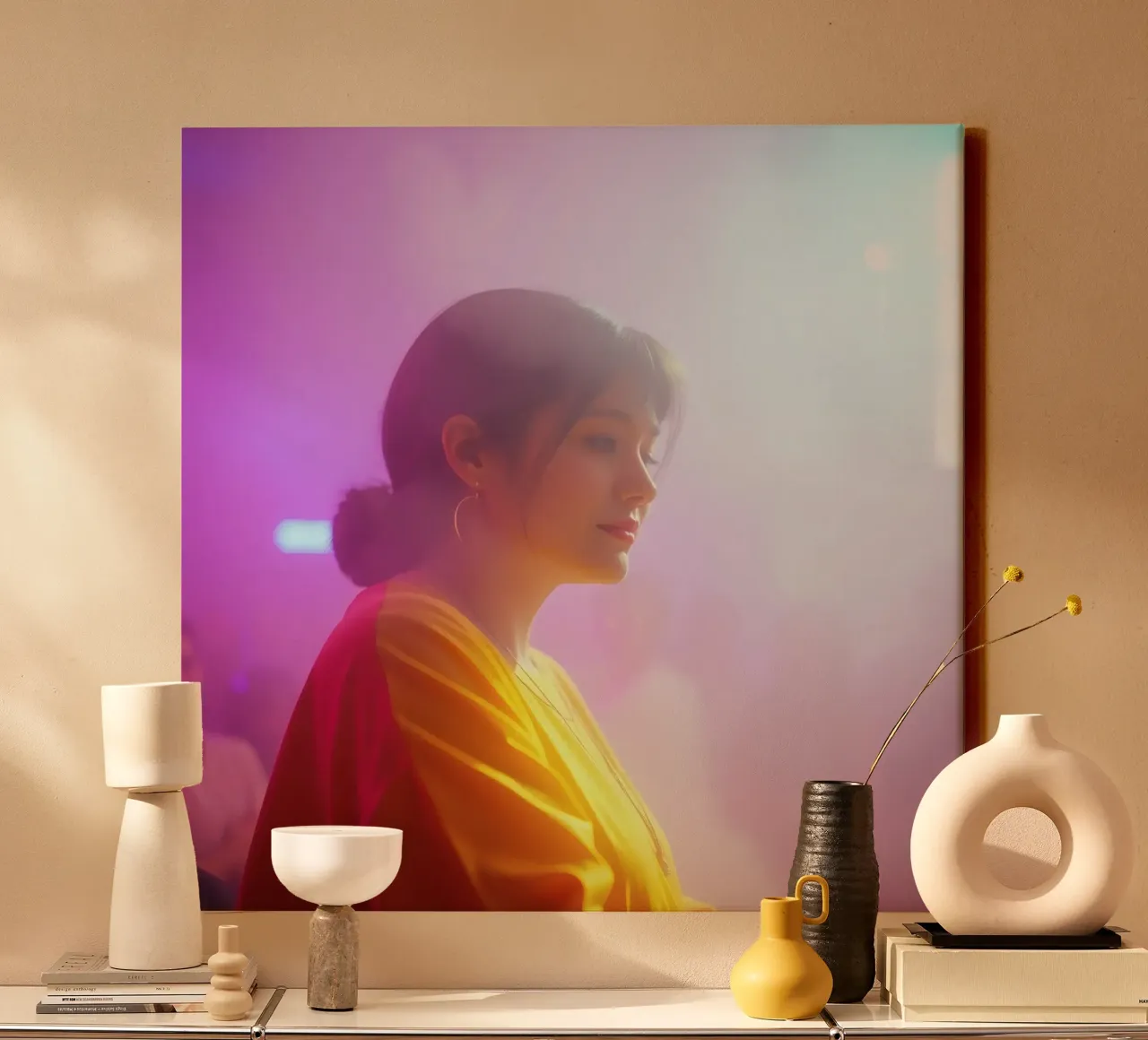 Giovane donna che si gode una festa colorata in un locale notturno tela da DesignDoodle