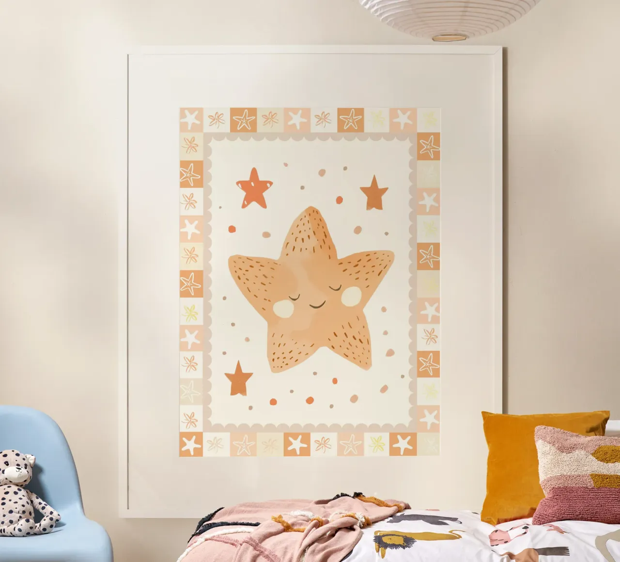 Impression d'étoiles mignonnes, poster d'étoiles joyeuses, art mural pour la chambre d'enfant poster avec cadre en aluminium de SunshinePrints