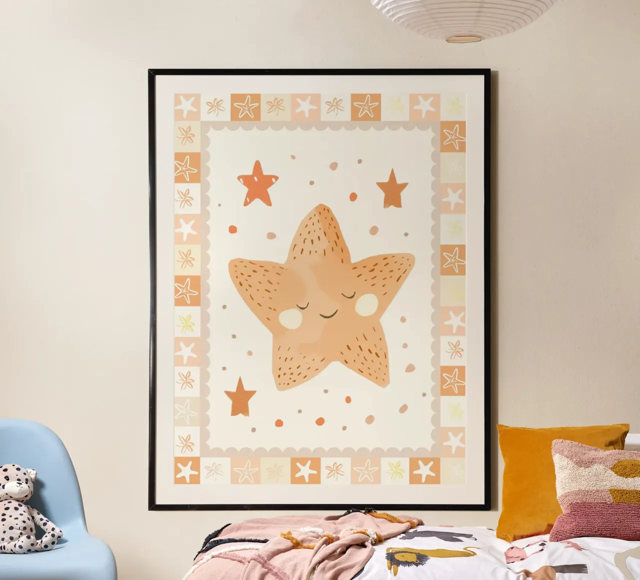 Impression d'étoiles mignonnes, poster d'étoiles joyeuses, art mural pour la chambre d'enfant poster avec cadre en aluminium de SunshinePrints
