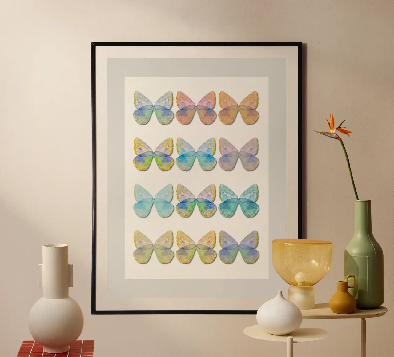 Ali morbide - Farfalla acquerellata Arte per bambini poster con telaio in plastica da Sprouts & Sparks