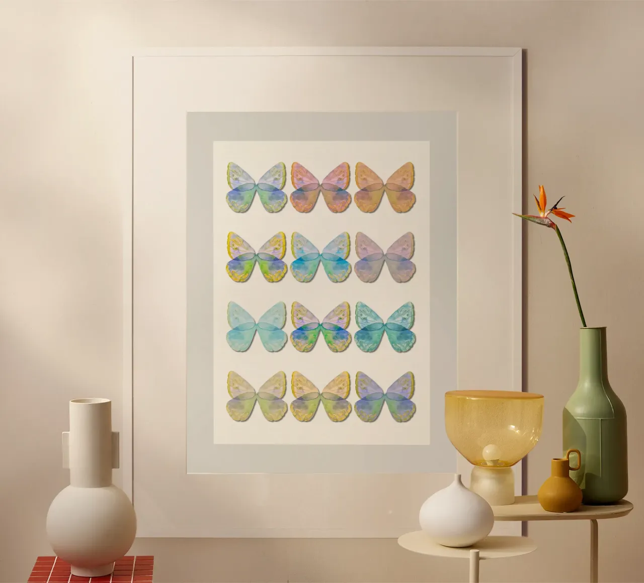 Ali morbide - Farfalla acquerellata Arte per bambini poster con telaio in plastica da Sprouts & Sparks