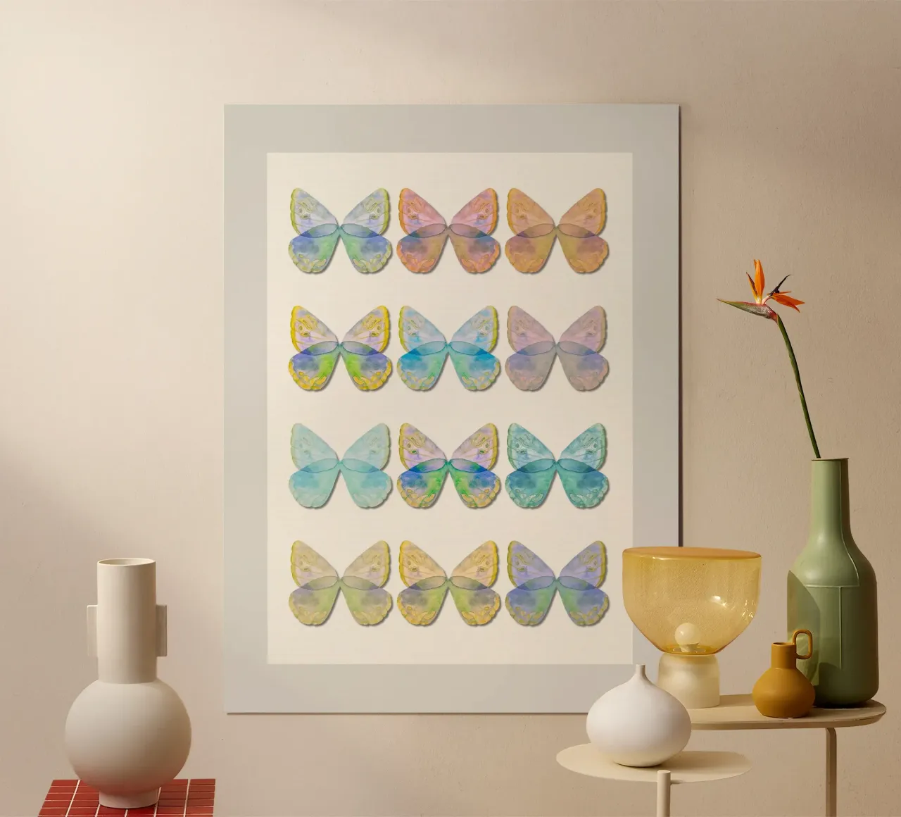 Ali morbide - Farfalla acquerellata Arte per bambini poster con telaio in plastica da Sprouts & Sparks