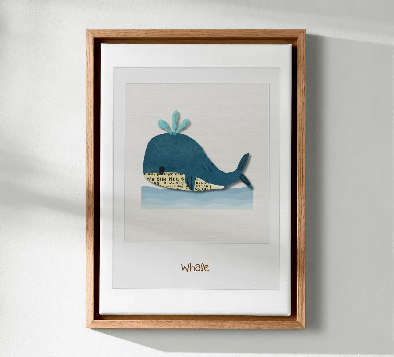 Vintage Whale Collage – Nautical Nursery Print with Retro Ch canvas with Floater frame by Sprouts & Sparks