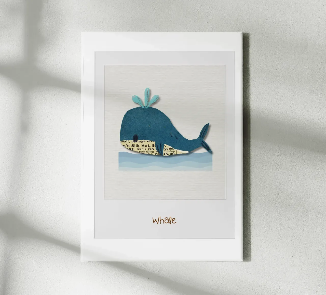 Vintage Whale Collage – Nautical Nursery Print with Retro Ch canvas with Floater frame by Sprouts & Sparks