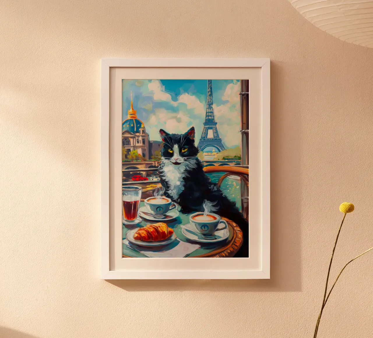 Gatto di Parigi poster con telaio in legno da Fleur de Lys