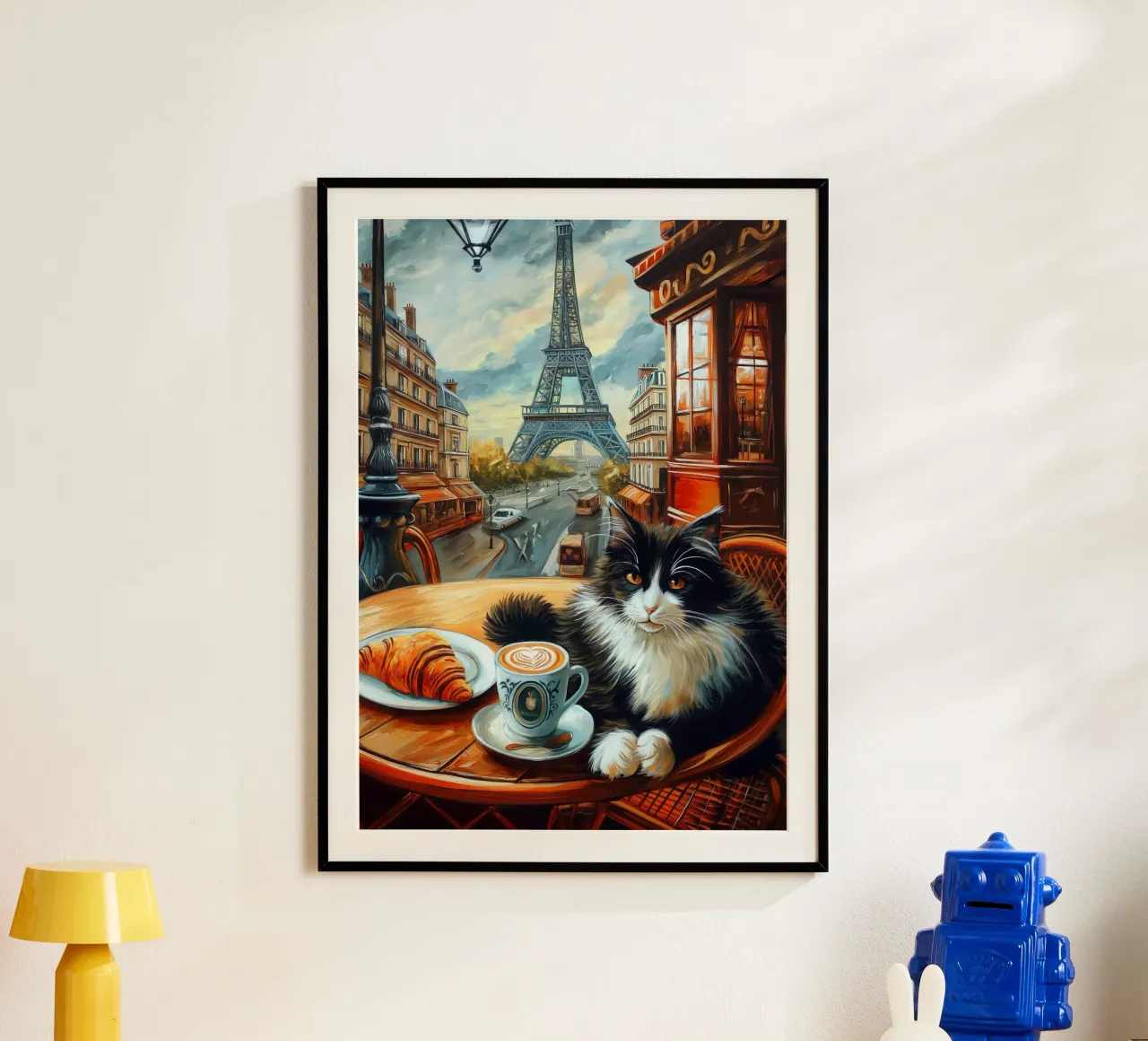 Gatto di Parigi poster con telaio in legno da Fleur de Lys