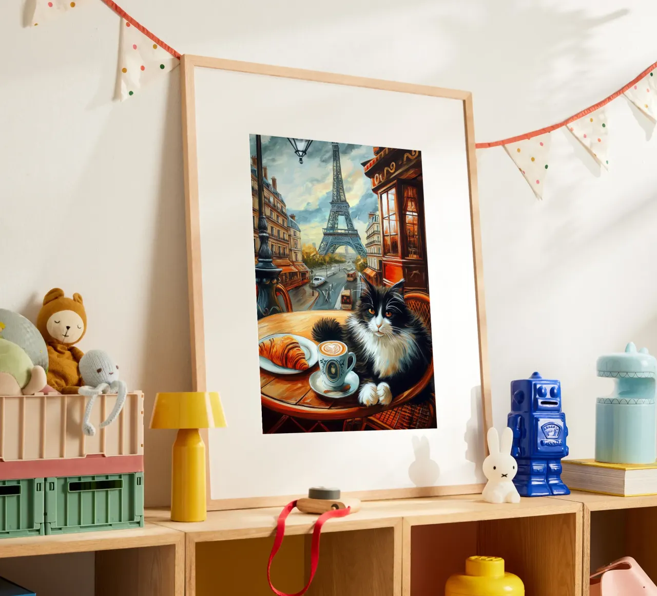 Gatto di Parigi poster con telaio in legno da Fleur de Lys