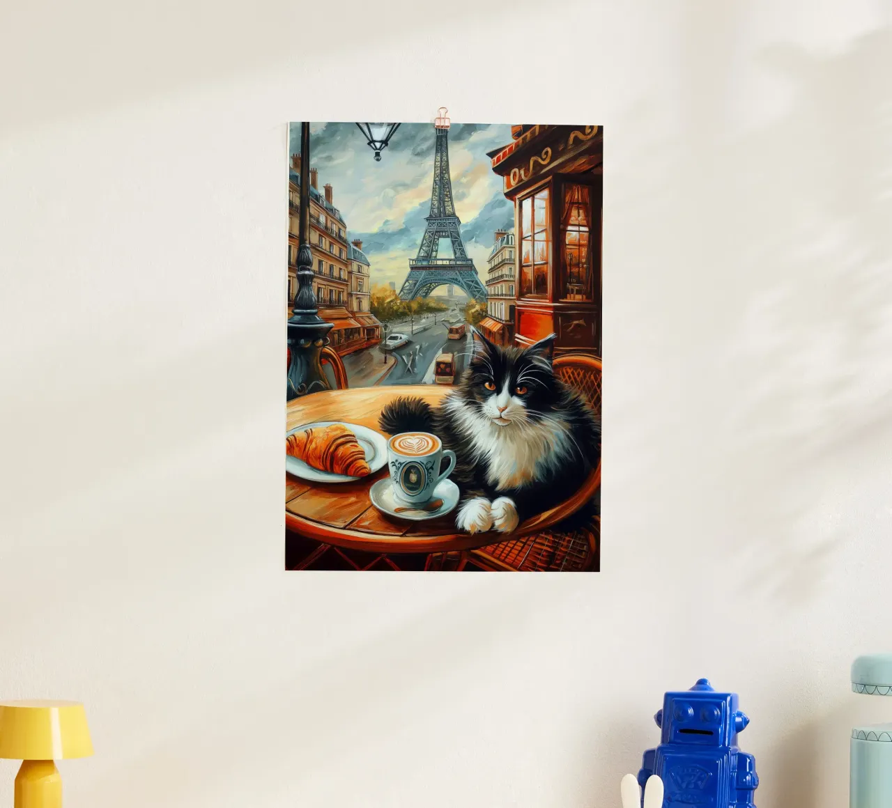 Gatto di Parigi poster con telaio in legno da Fleur de Lys