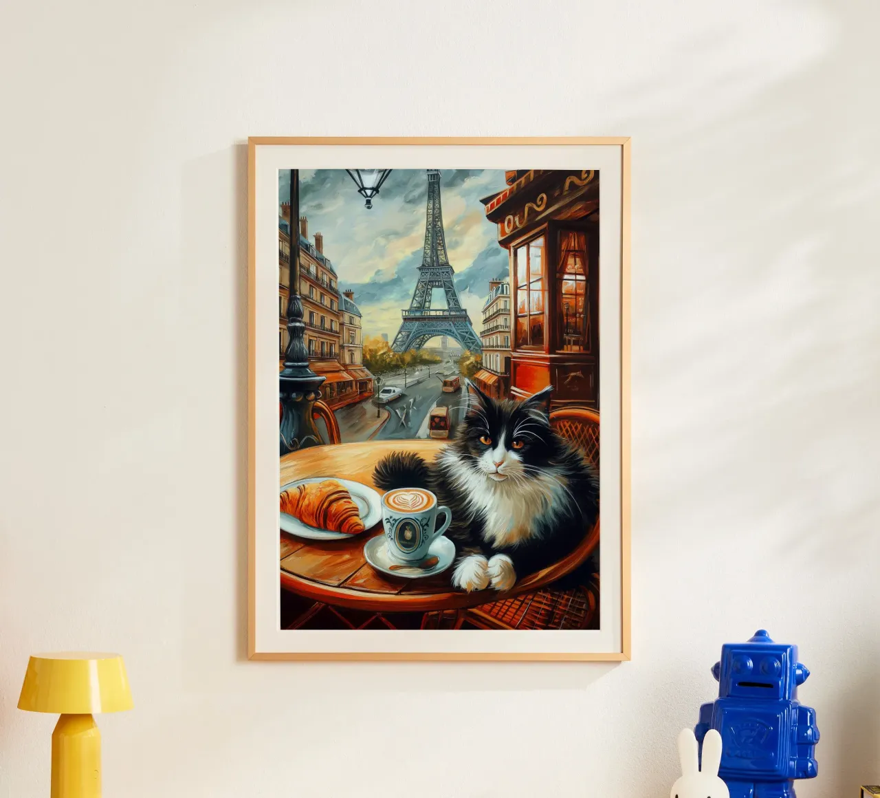 Gatto di Parigi poster con telaio in legno da Fleur de Lys