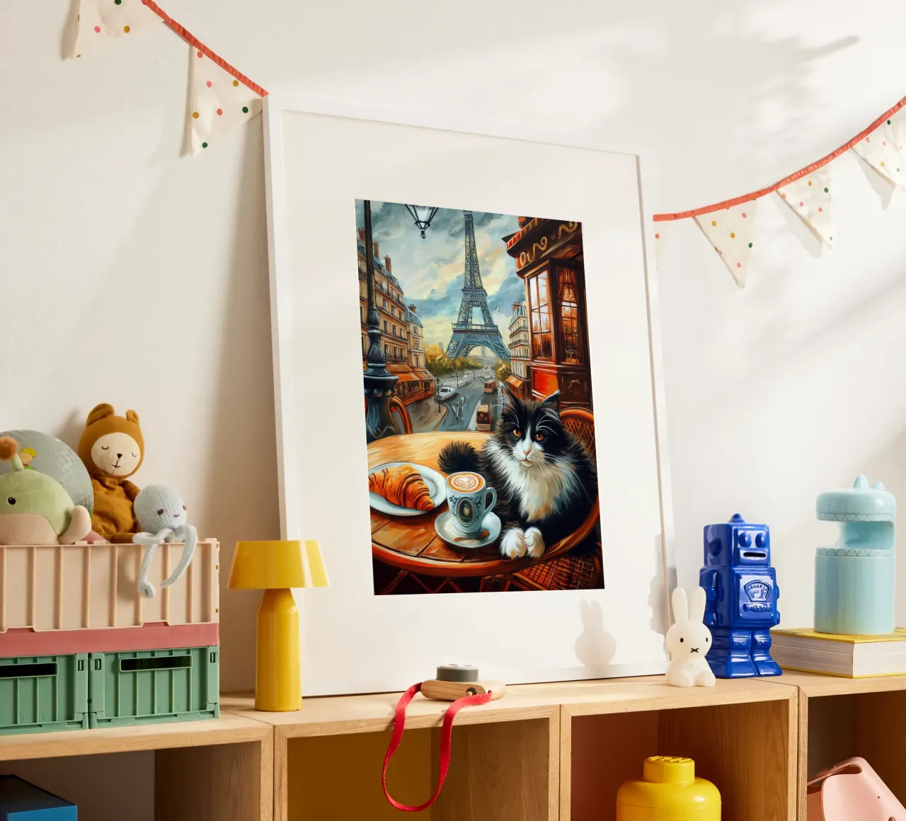 Gatto di Parigi poster con telaio in legno da Fleur de Lys
