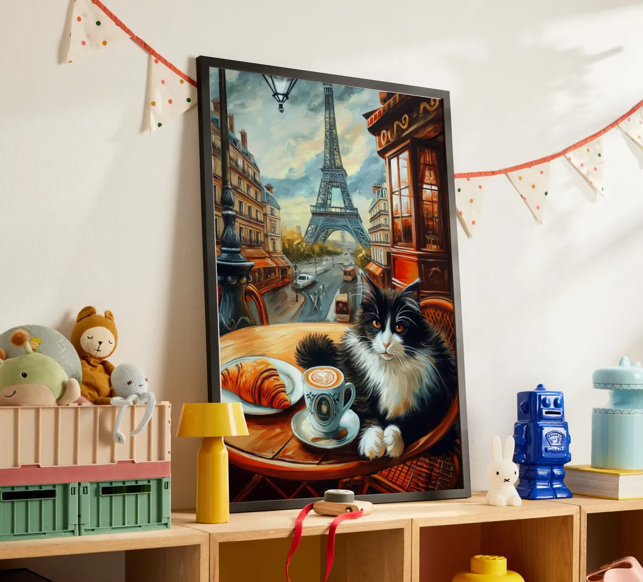Gatto di Parigi poster con telaio in legno da Fleur de Lys