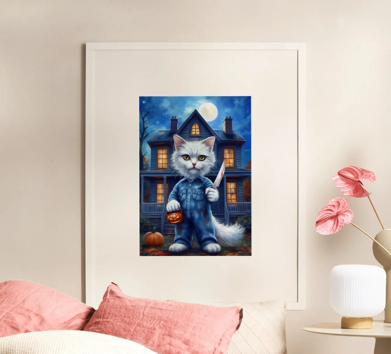 Gatto di Halloween poster con telaio in plastica da Fleur de Lys