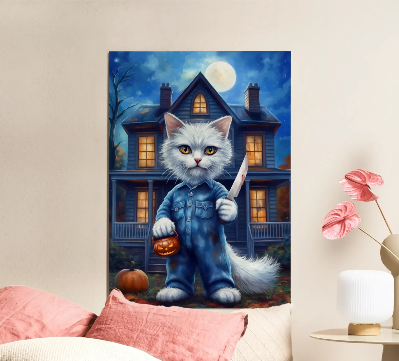 Gatto di Halloween poster con telaio in plastica da Fleur de Lys