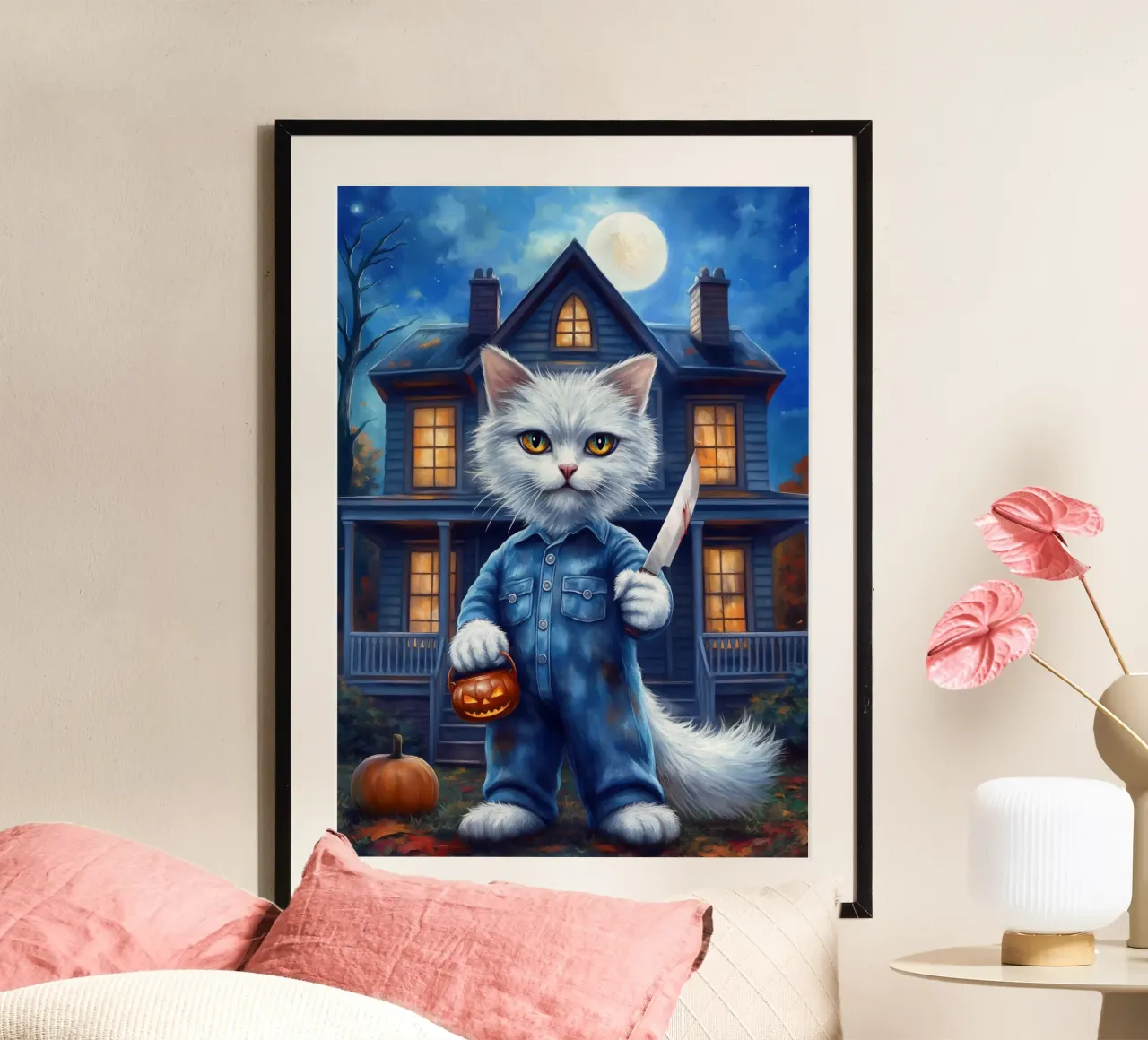 Gatto di Halloween poster con telaio in plastica da Fleur de Lys