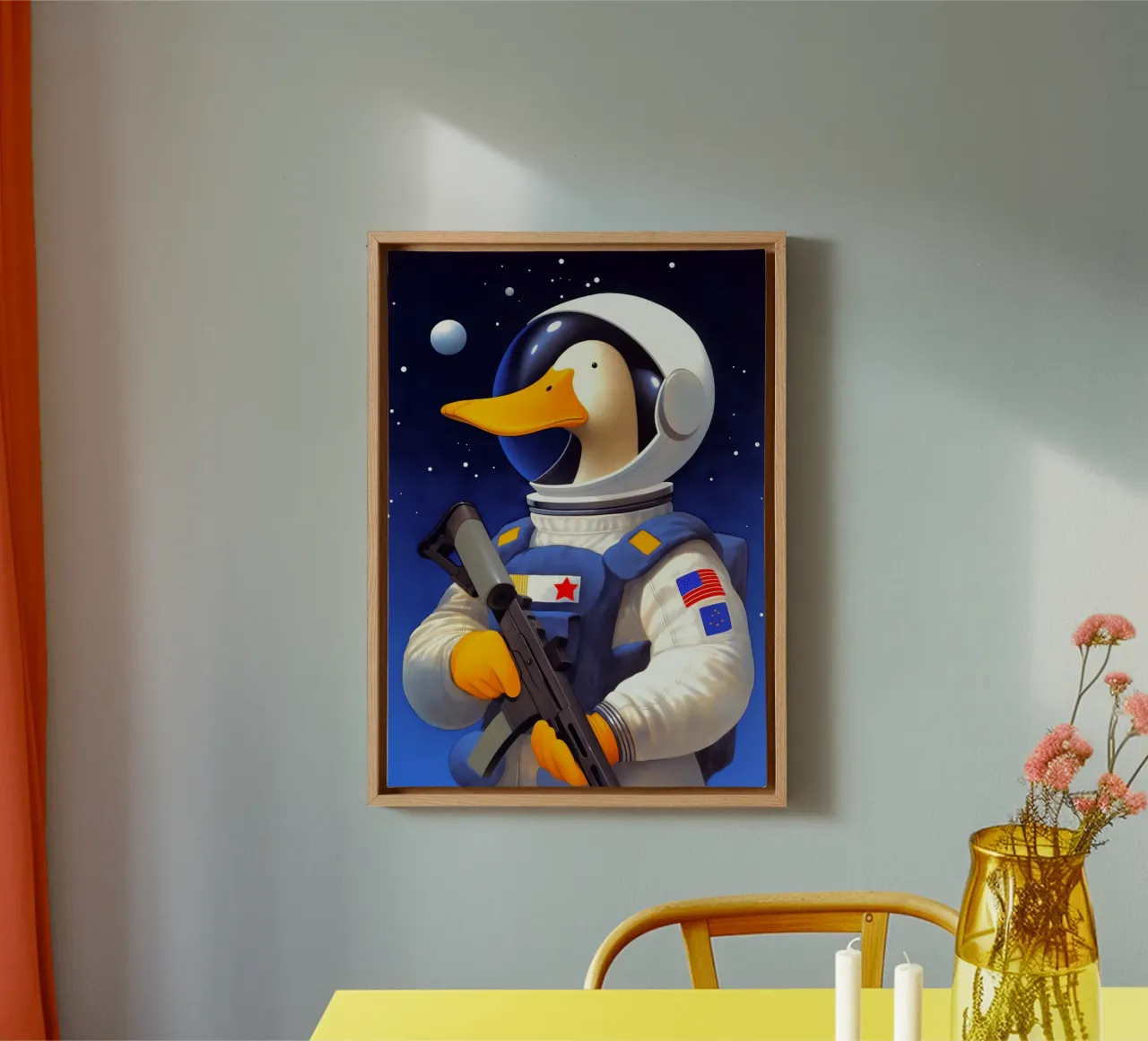 Astronaut Eend canvas met Baklijst van Fleur de Lys
