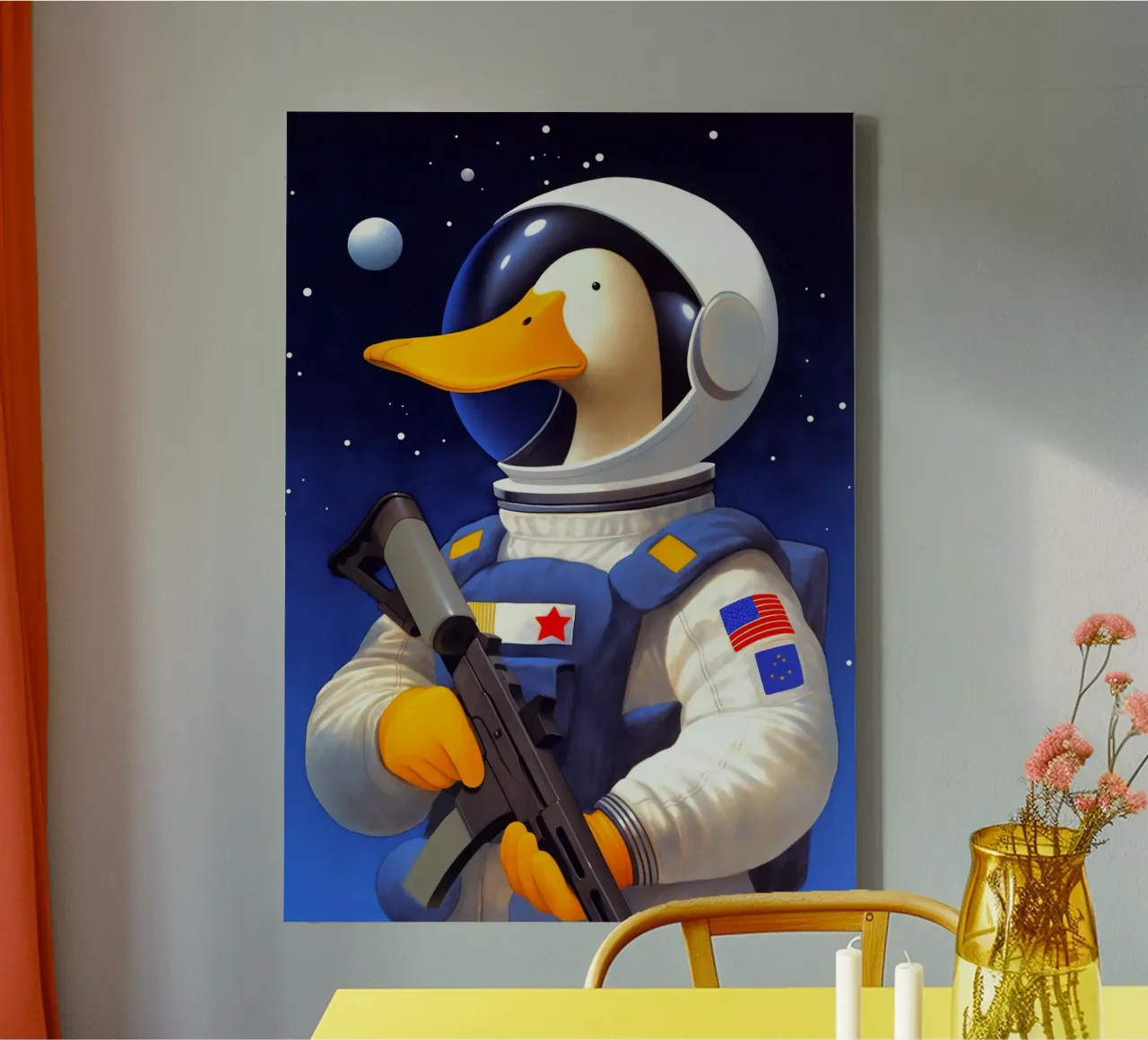 Astronaut Eend canvas met Baklijst van Fleur de Lys