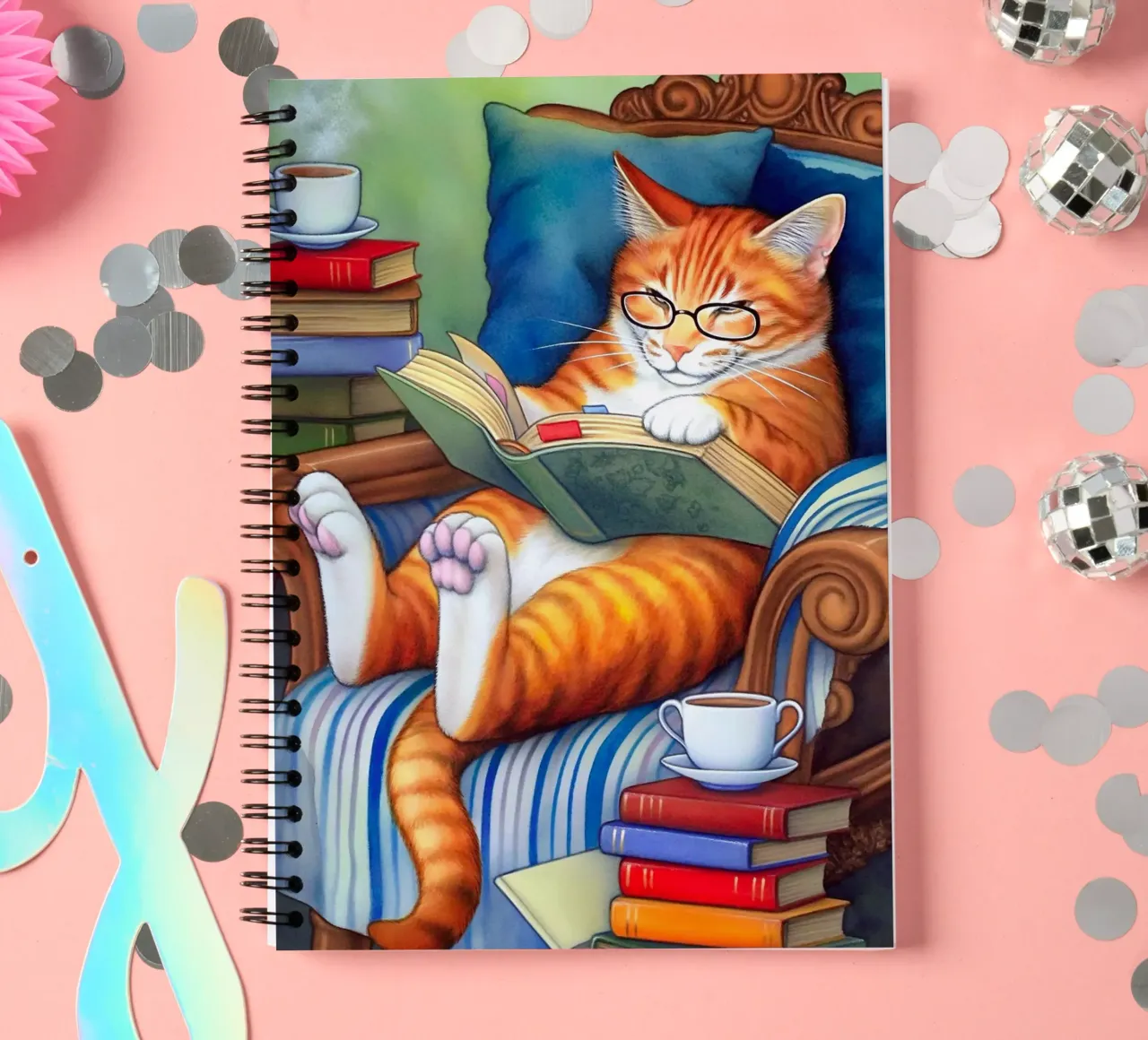 Kat lezen notitieboek met spiraal van Fleur de Lys