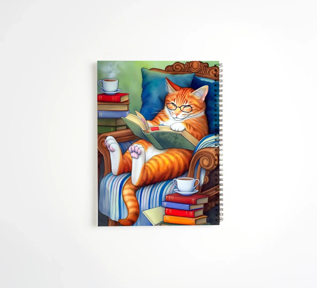 Kat lezen notitieboek met spiraal van Fleur de Lys