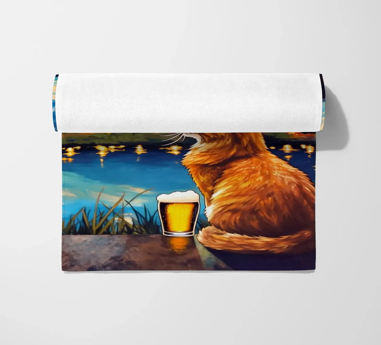 Gatto beve birra telo mare da Fleur de Lys