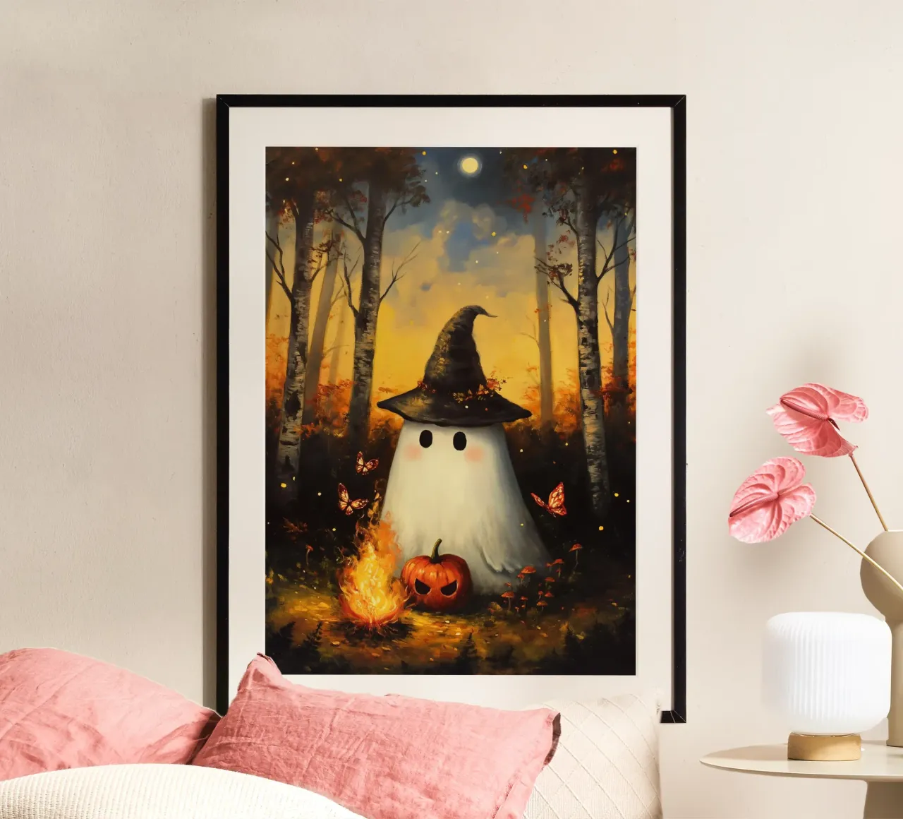 Falò dei fantasmi di Halloween poster con telaio in alluminio da Fleur de Lys
