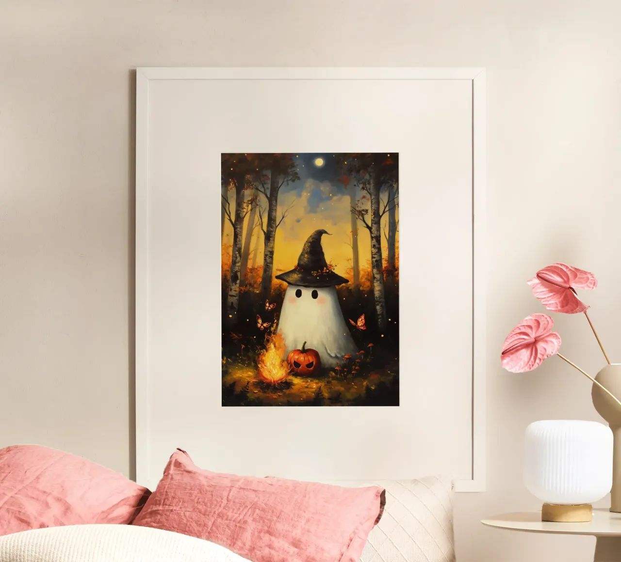 Falò dei fantasmi di Halloween poster con telaio in alluminio da Fleur de Lys