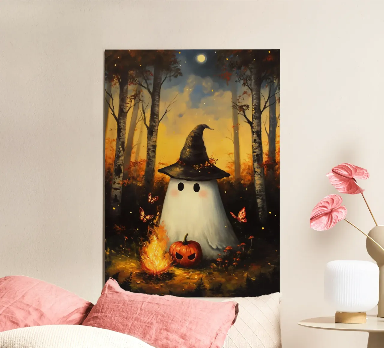 Falò dei fantasmi di Halloween poster con telaio in alluminio da Fleur de Lys
