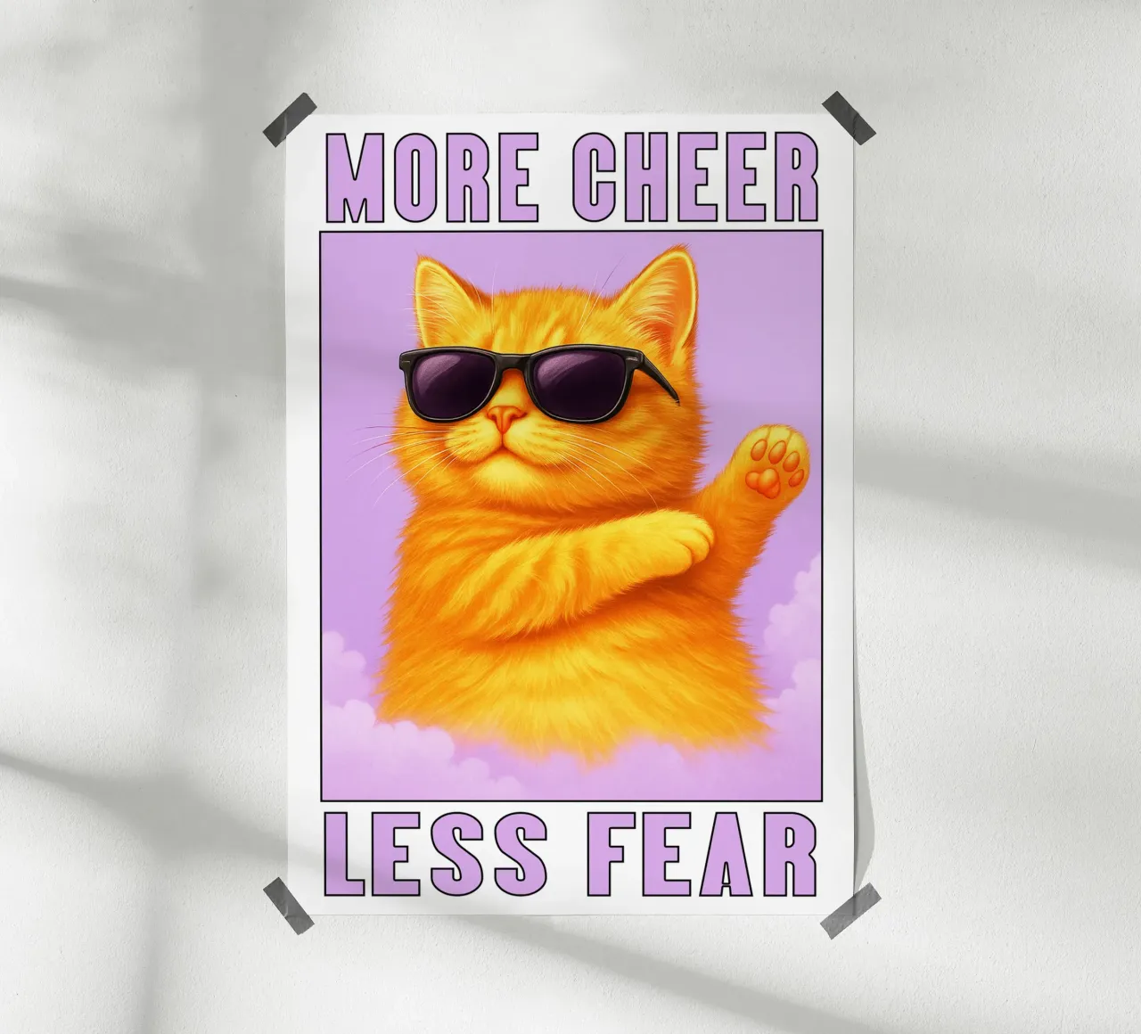 Divertente Gatto cool Più allegria meno paura poster con telaio in legno da the gindils