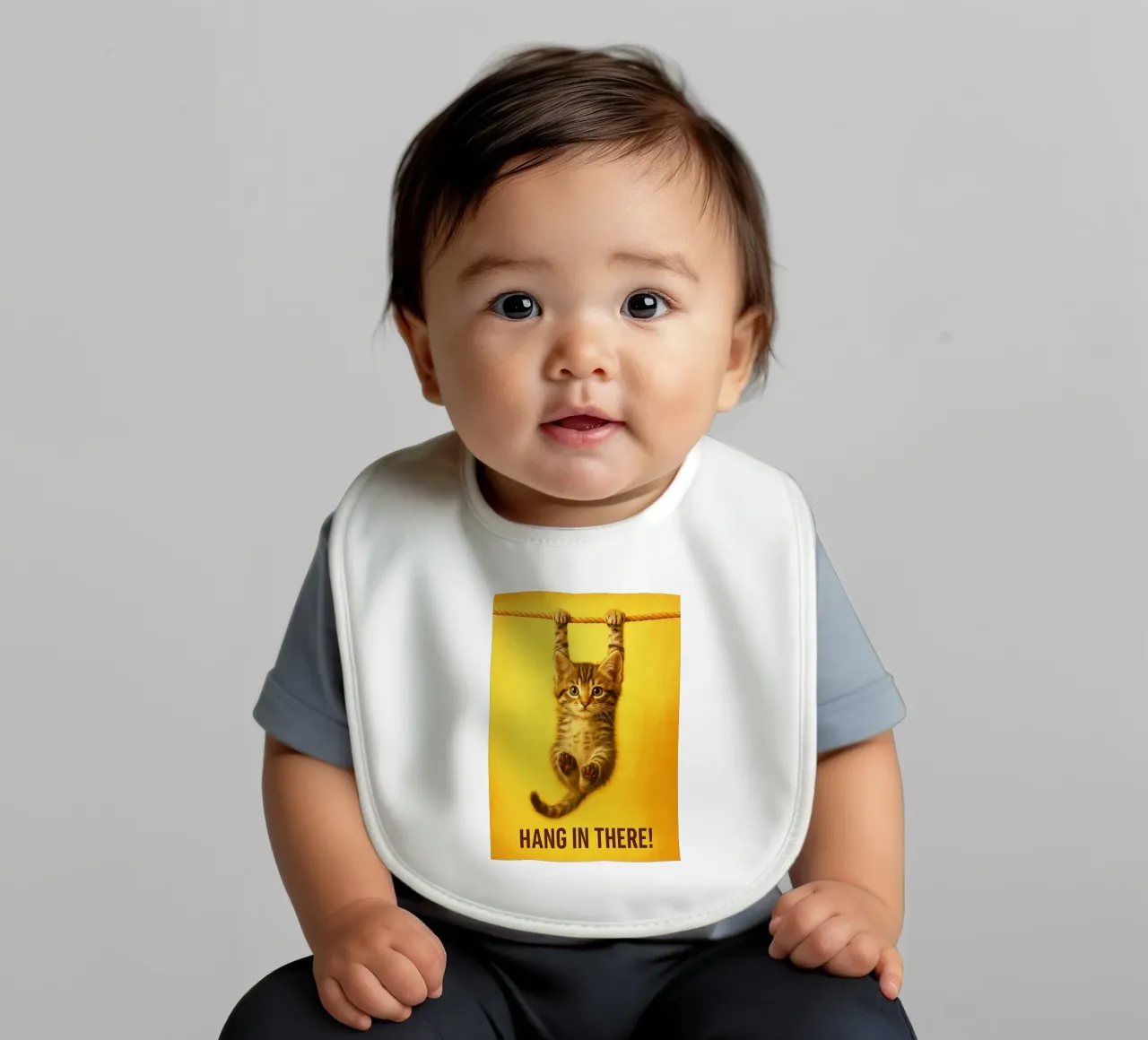 Funny Hang in There Cat baby bib by the gindils