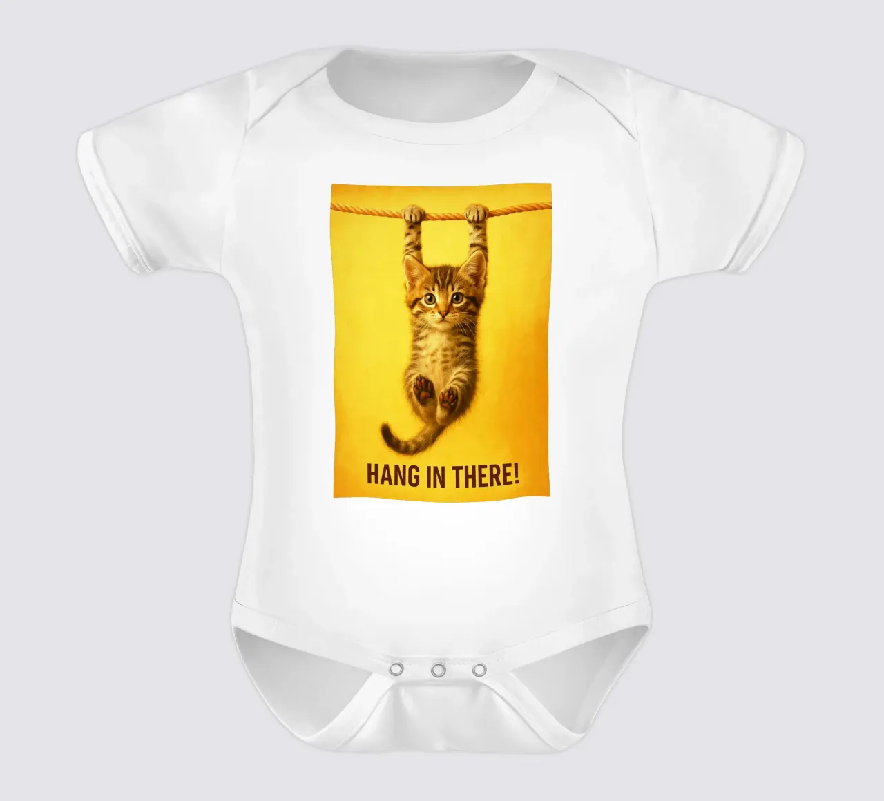 Funny Hang in There Cat short-sleeve baby romper by the gindils