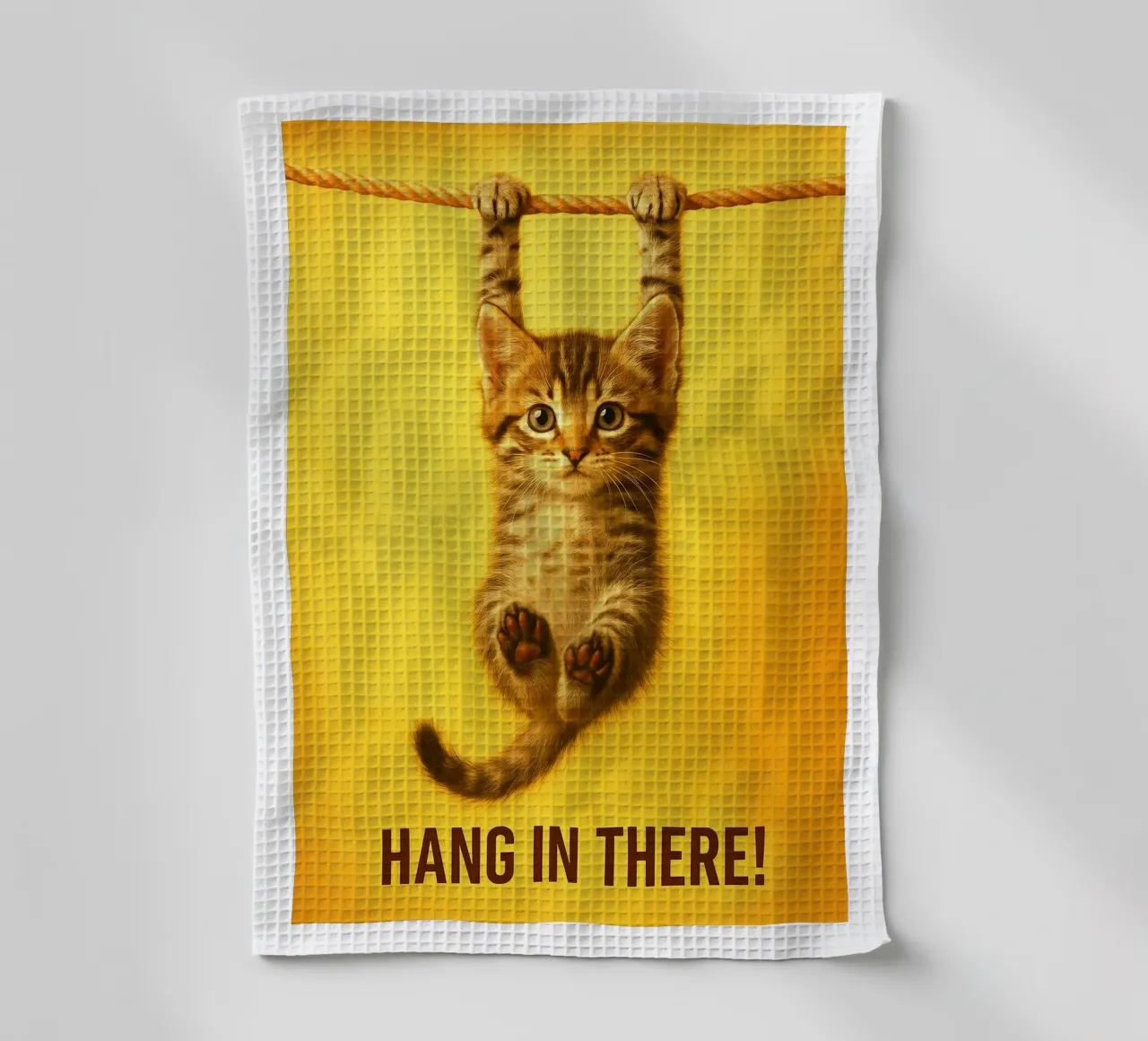 Funny Hang in There Cat tea towel by the gindils
