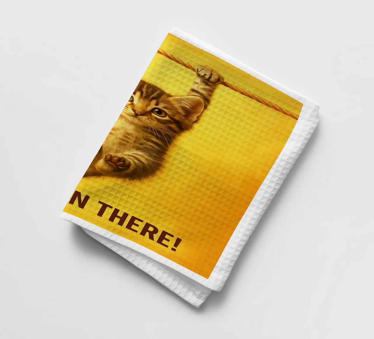 Funny Hang in There Cat tea towel by the gindils