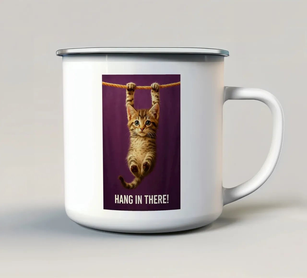 Tieni duro, gatto divertente tazza in smalto da the gindils