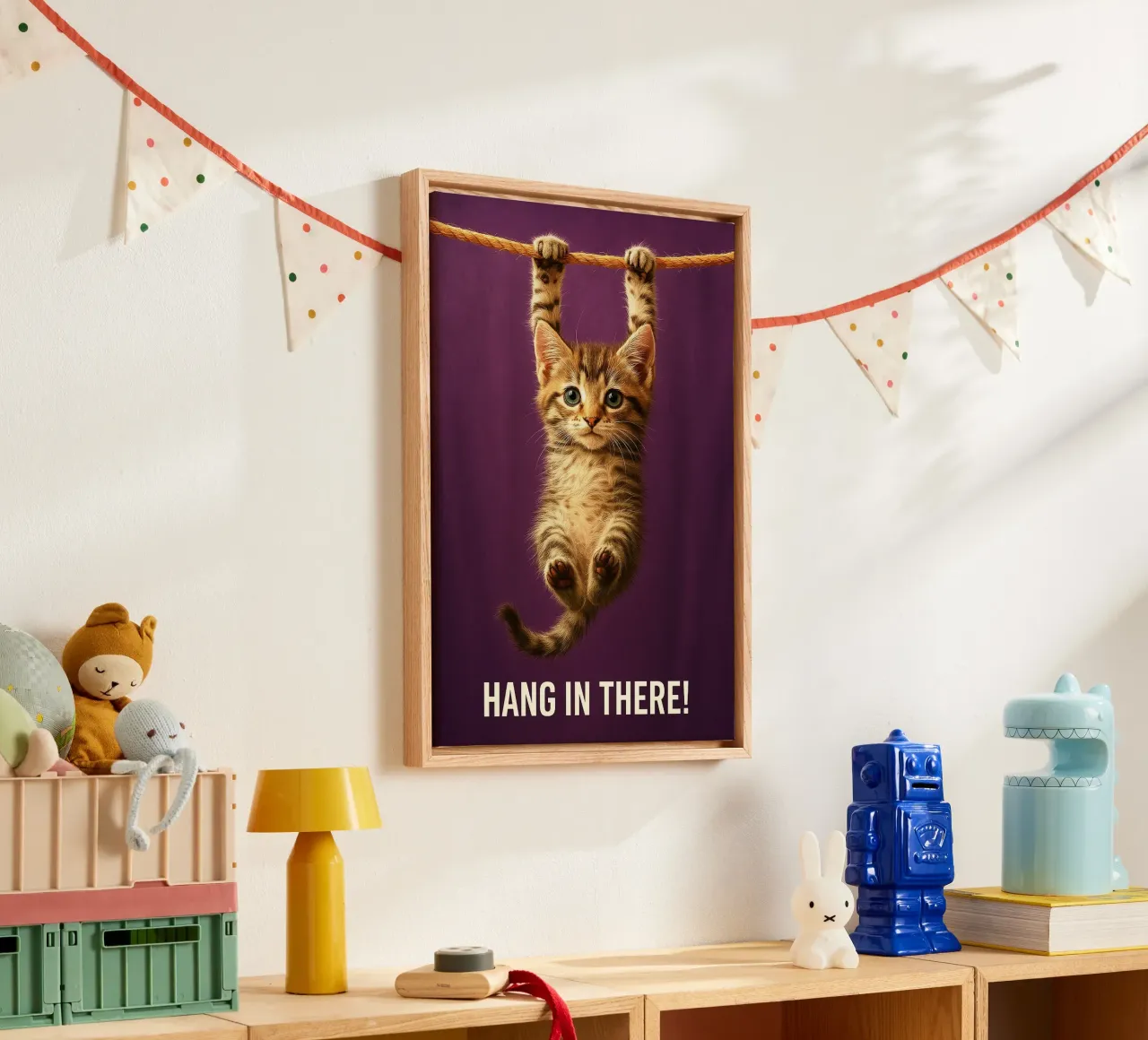 Hang in There Funny Cat canvas with Floater frame by the gindils