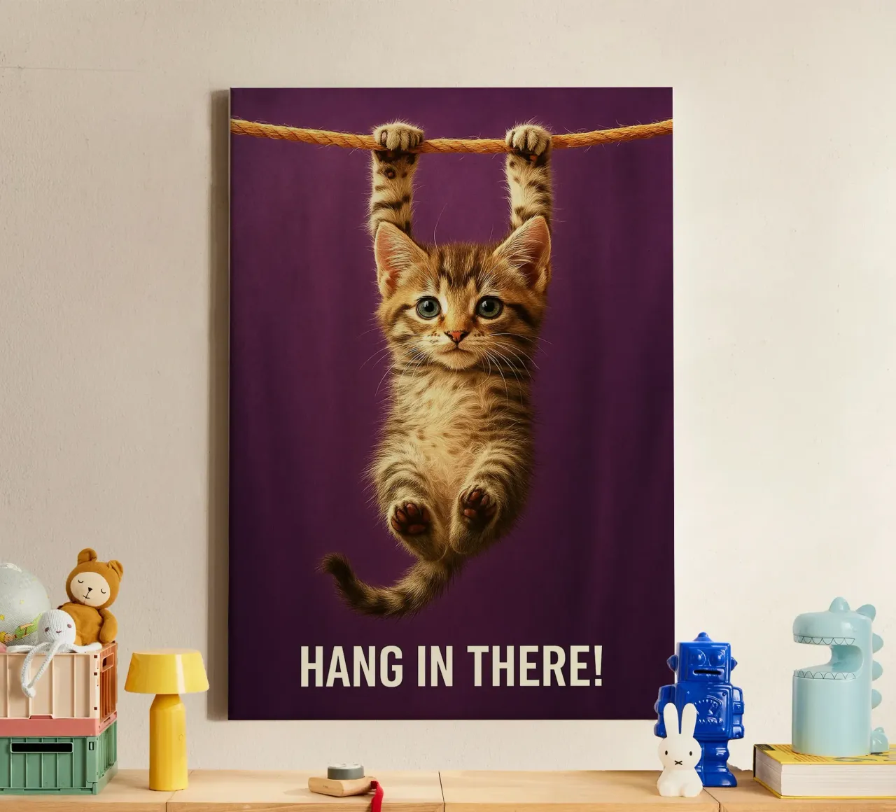 Hang in There Funny Cat canvas with Floater frame by the gindils