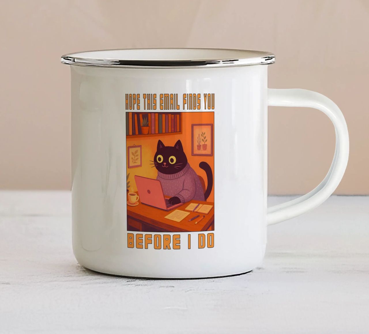 Spero che questa e-mail vi trovi gatto tazza in smalto da the gindils