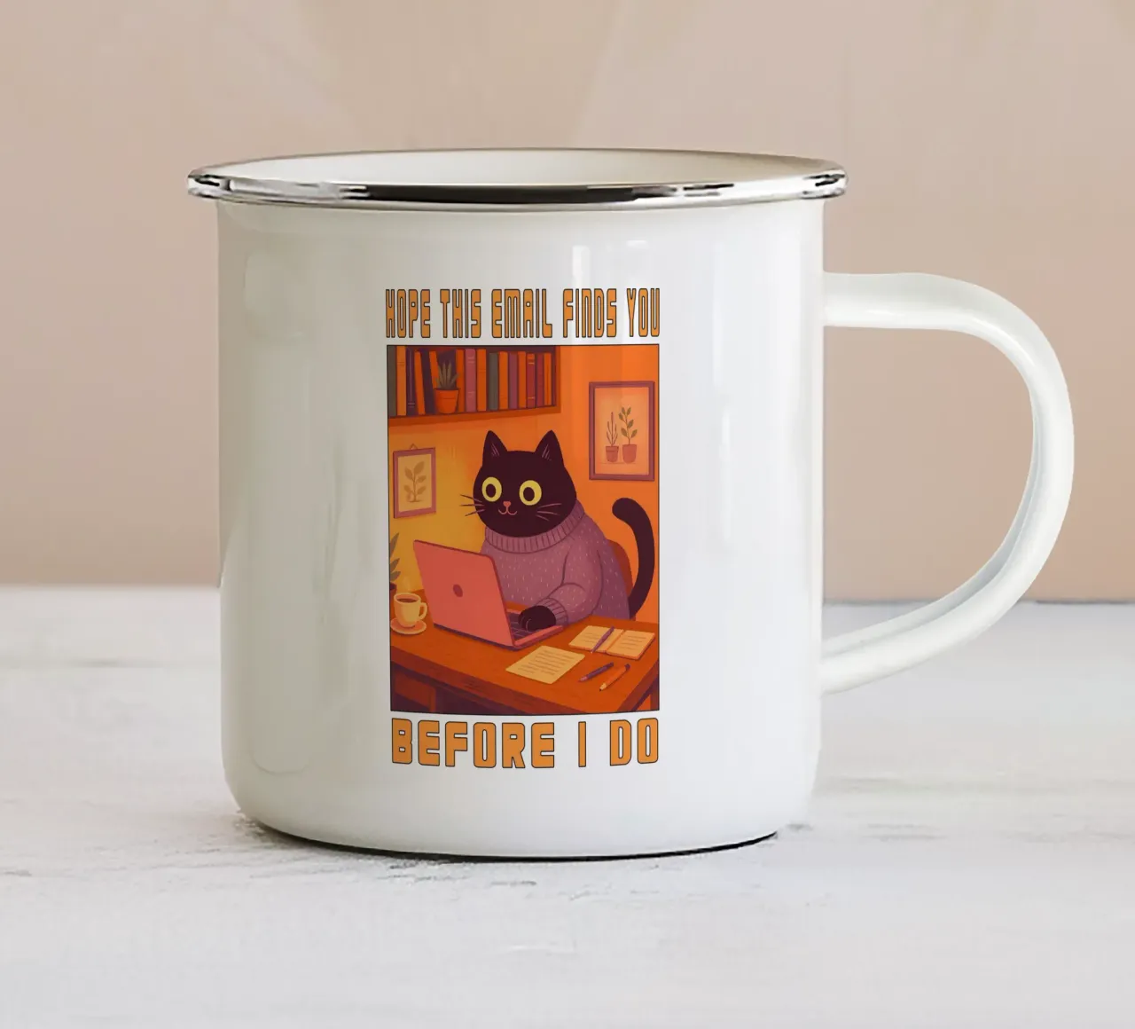 Spero che questa e-mail vi trovi gatto tazza in smalto da the gindils