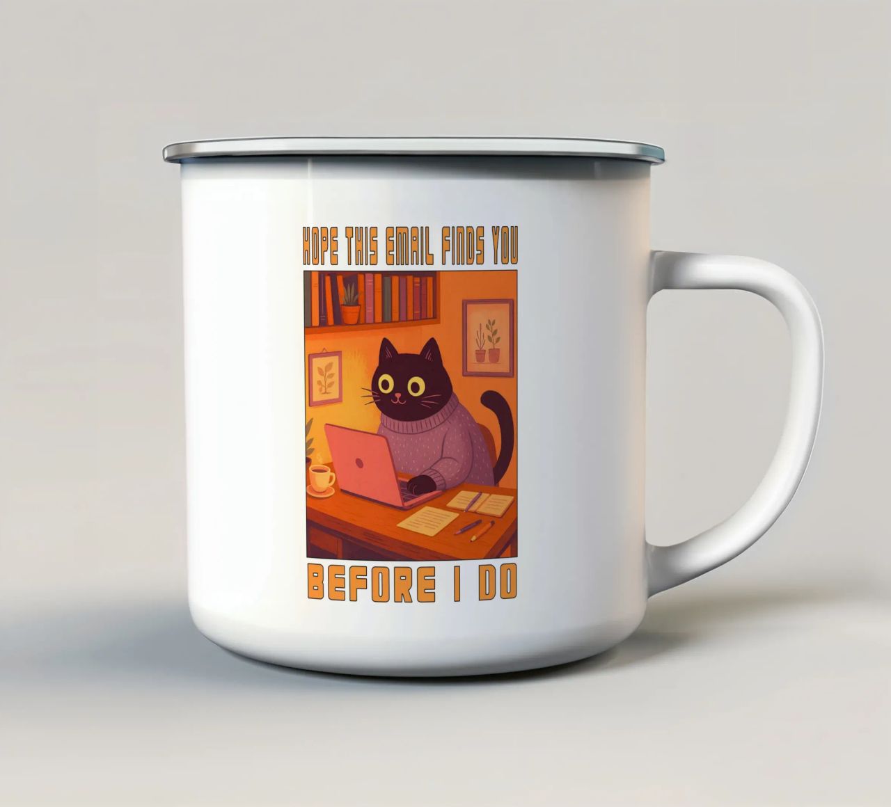 Spero che questa e-mail vi trovi gatto tazza in smalto da the gindils