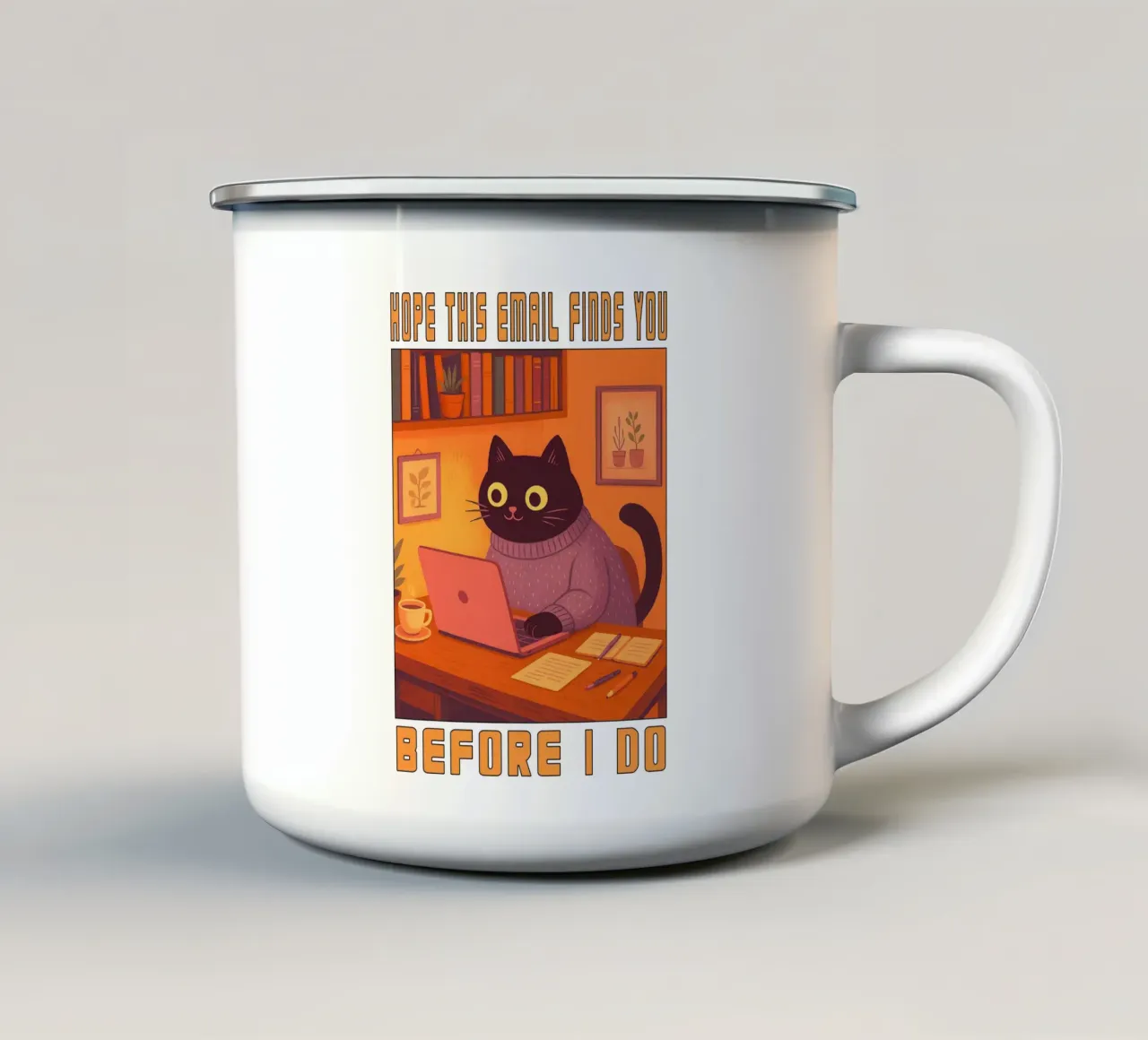 Spero che questa e-mail vi trovi gatto tazza in smalto da the gindils