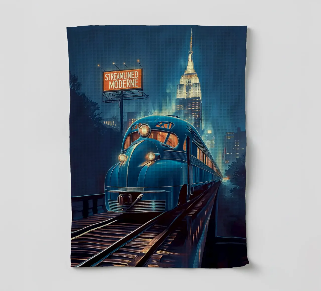 Streamlined Moderne Locomotive tea towel by Fleur de Lys