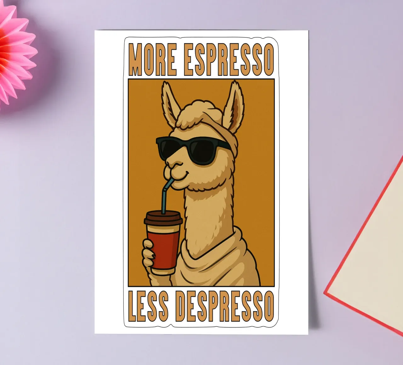 More Espresso Less Despresso Llama foglio adesivo da the gindils